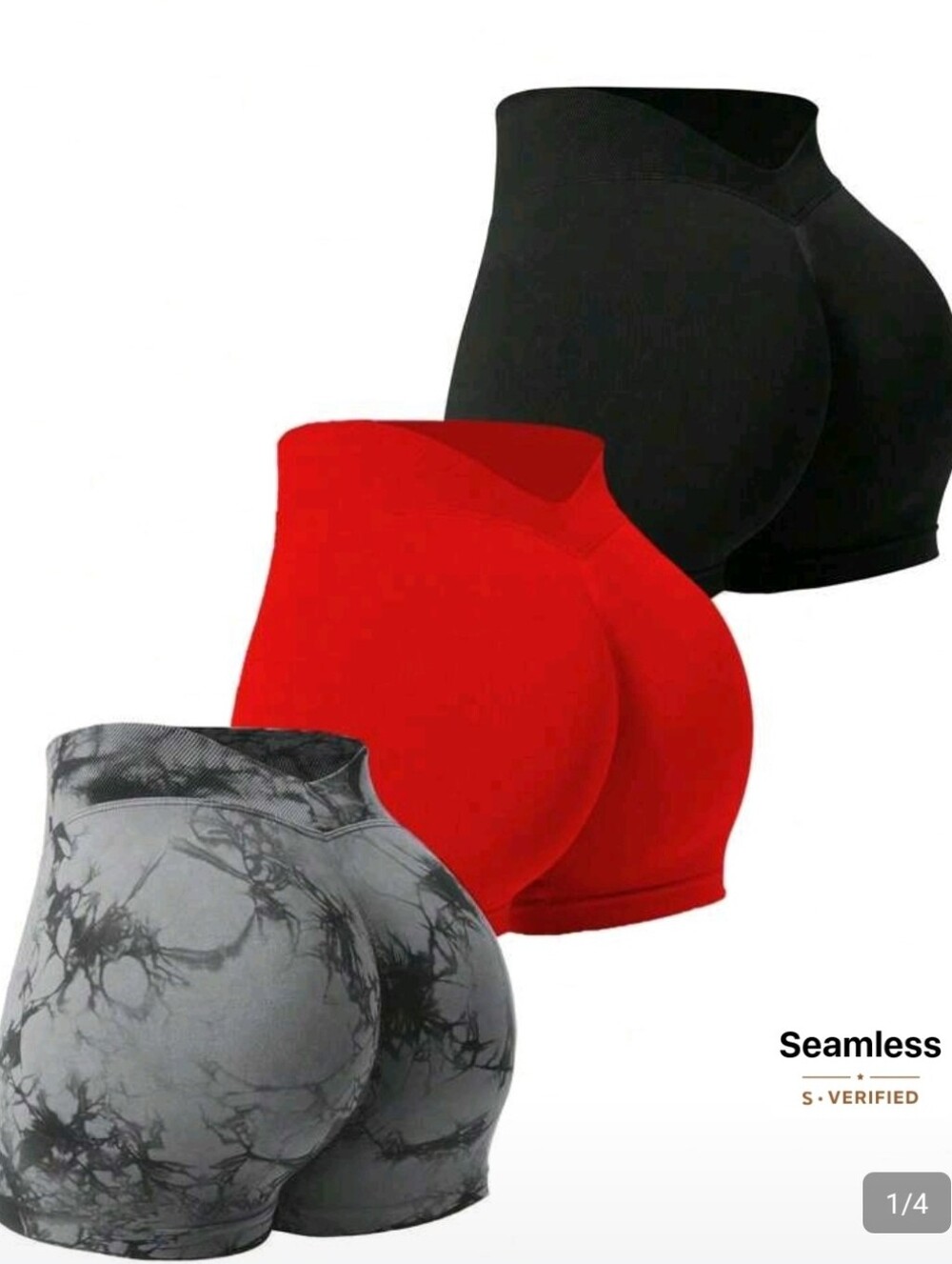 Seamless Butt-Lift Short Trio in Black, Red & Gray Tie-Dye